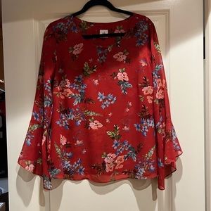 CAbi red bell sleeve top